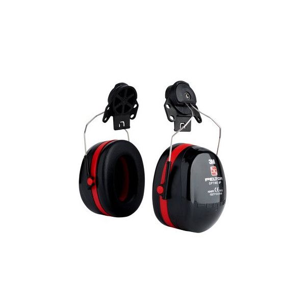 Coquilles antibruit 3M™ PELTOR™ Optime™ III, noir/rouge, monté sur casque