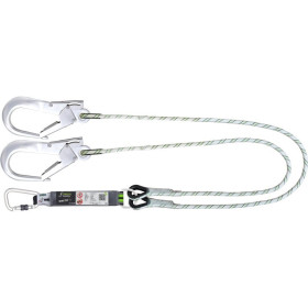 Longe fourche en corde tressée avec absorbeur d’énergie et connecteurs aluminium, lg. 1,50 m