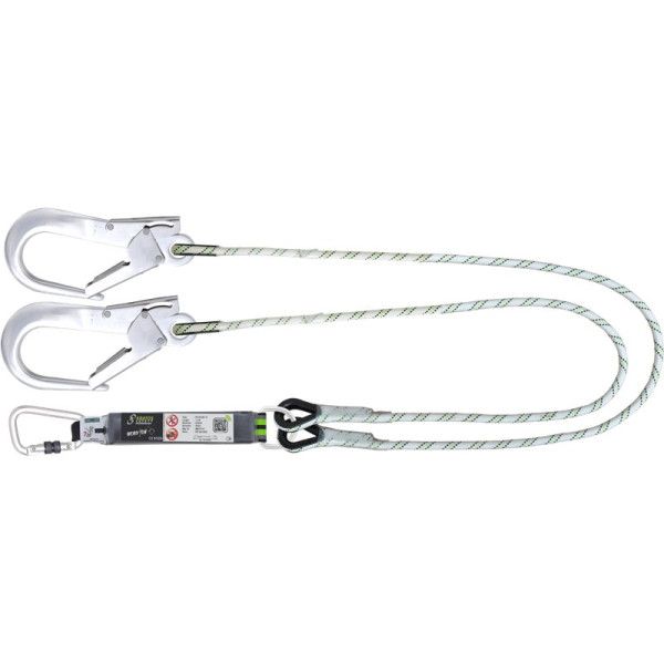 Longe fourche en corde tressée avec absorbeur d’énergie et connecteurs aluminium, lg. 1,50 m