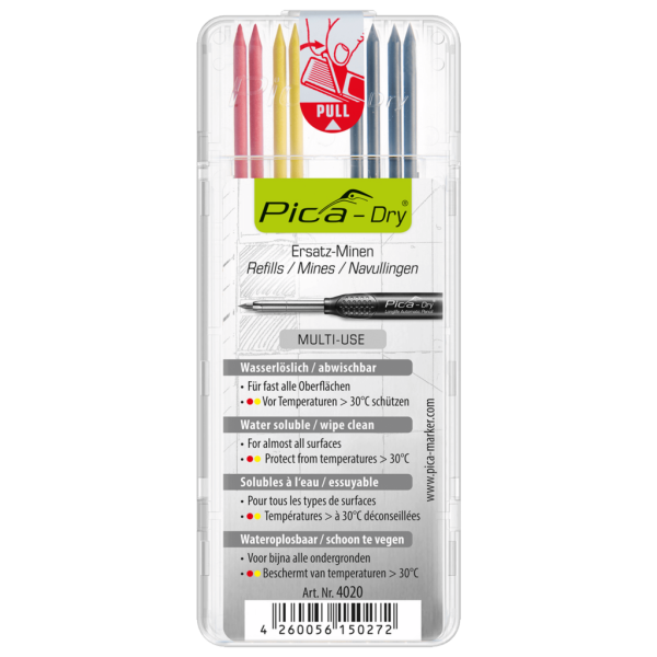 Etui de 8 mines pour PICA DRY - Graphite Rouge Jaune