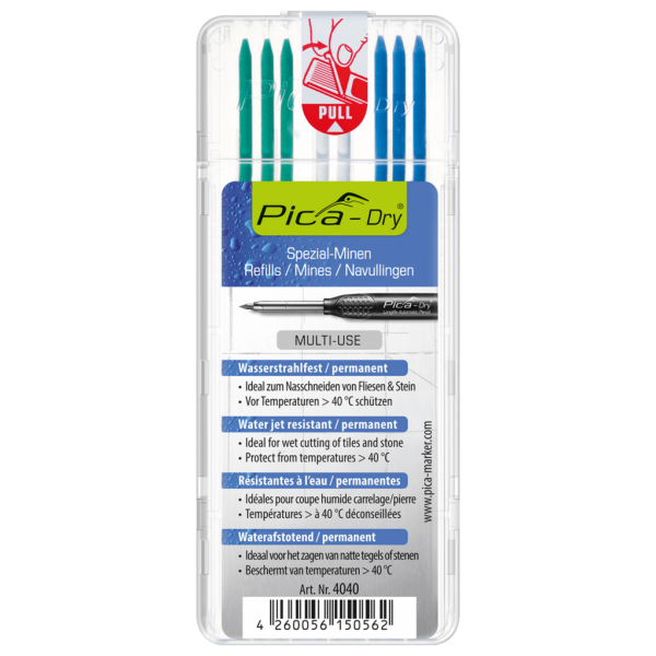 Etui de 8 mines pour PICA DRY : 3 Vert | 2 Blanc | 3 Bleu