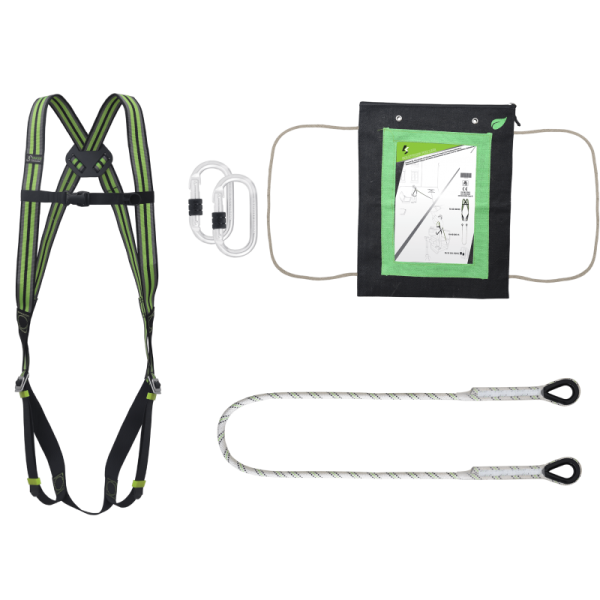 Kit de retenue au travail avec harnais, longe en corde tressée et mousquetons