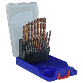 Coffret de 19 forets métaux FURIUS HSS revêtus FUSIO pointe en croix Ø 1 à 10mm par 1/2