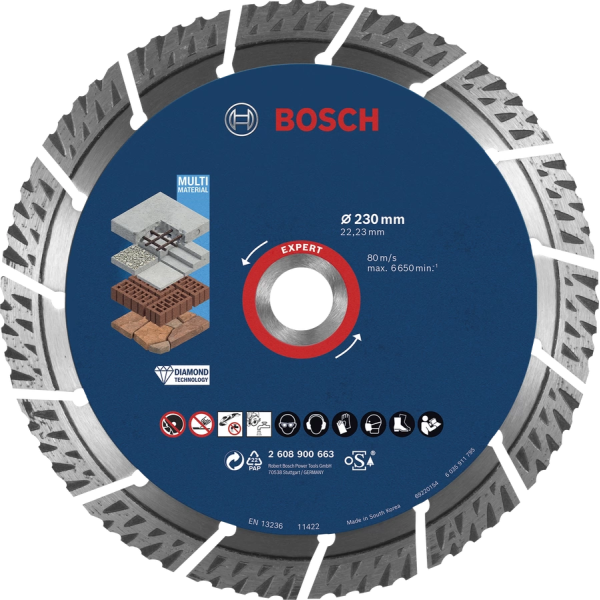 Disque à tronconncer diamanté BOSCH EXPERT MULTIMATERIAL 230 X 22,23 X 2,4 X 15