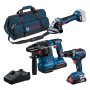 Pack de 3 outils BOSCH 18V : PERCEUSE VISSEUSE + MEULEUSE + PERFORATEUR GBH 18V-22