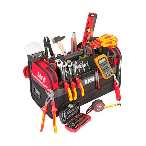 Composition électricien 122 outils dans une caisse textile 39L