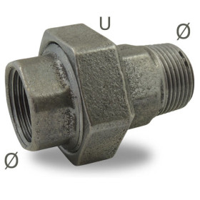 Raccord union Male/Femelle en fonte malleable à portée conique, noir
