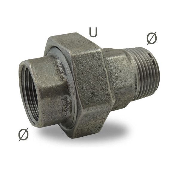 Raccord union Male/Femelle en fonte malleable à portée conique, noir