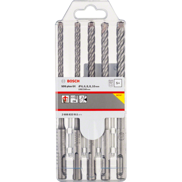 Coffret de 5 forets pour perforateur SDS plus-5X 6/6/8/8/10 mm