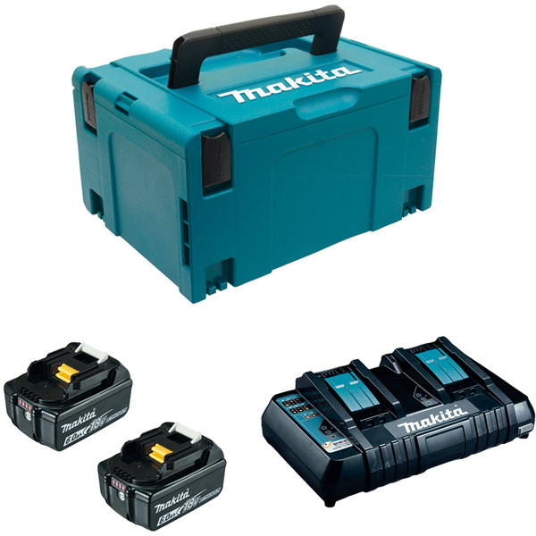 Pack Énergie MAKITA 2 batteries 18 V 4Ah + 1 chargeur double en coffret MAKPAC