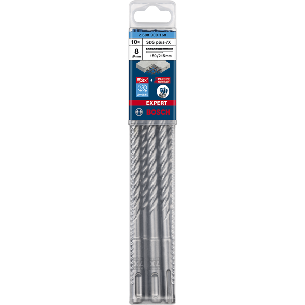 Boite de 10 forets BOSCH SDS plus-7X , 8 x 150 x 215 mm