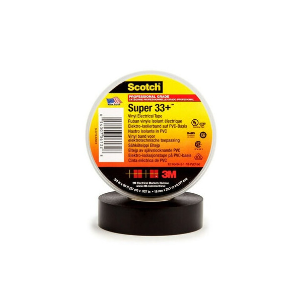 Ruban isolant électrique Scotch Super 33+ haute performance noir 19mm x 33m