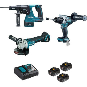 Pack 3 outils  : Meuleuse, Perfo-burineur, Perceuse visseuse avec 3 batteries 5Ah et chargeur
