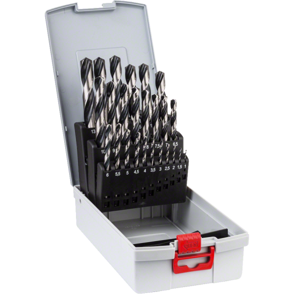 SETS DE 25 FORETS METAUX HSS POINTTEQ, DIN 338 1-13MM