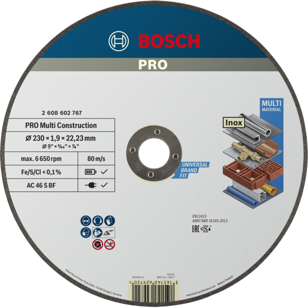 Disque à tronçonner aggloméré PRO Multi Construction 230x1.9x22.23 mm