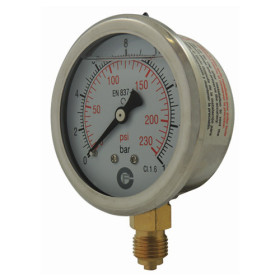 Manomètre INOX à bain silicone 63 mm - Raccordement radial 1/4