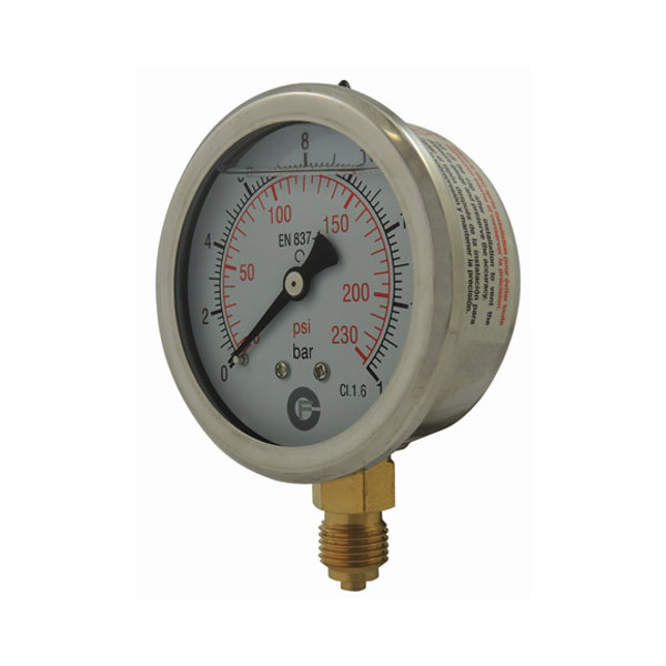 Manomètre INOX à bain silicone 63 mm - Raccordement radial 1/4
