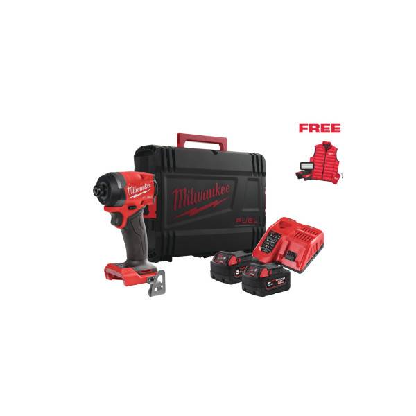 Visseuse à choc FID3 18V 226Nm FUEL 2x5.0Ah avec coffret HD BOX - Projecteur Led et doudoune offert