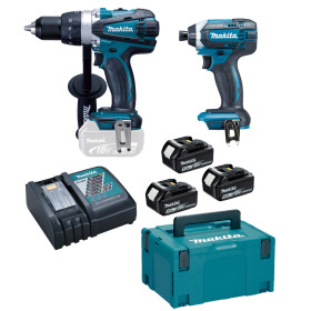 Perceuse visseuse Ø 13 mm DTD152 + Visseuse à chocs 165 Nm + 3 batteries 5 Ah + Radio de chantier DMR108N