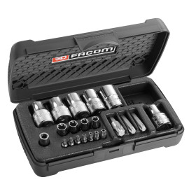 Coffret douilles Torx et embouts, 21 pièces, de 1/4" et 1/2" - FACOM RSX.19BPB