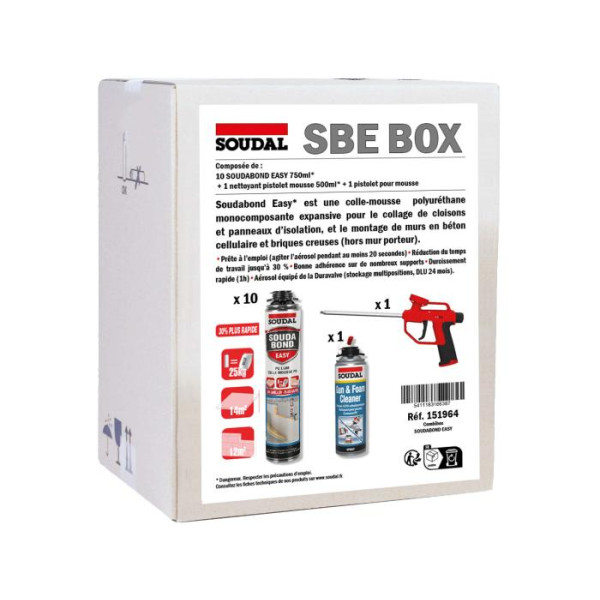 Combibox "SBE box" 10 Soudabond Easy pistolable 750ml + 1 nettoyant pistolet mousse + 1 pistolet pour mousse