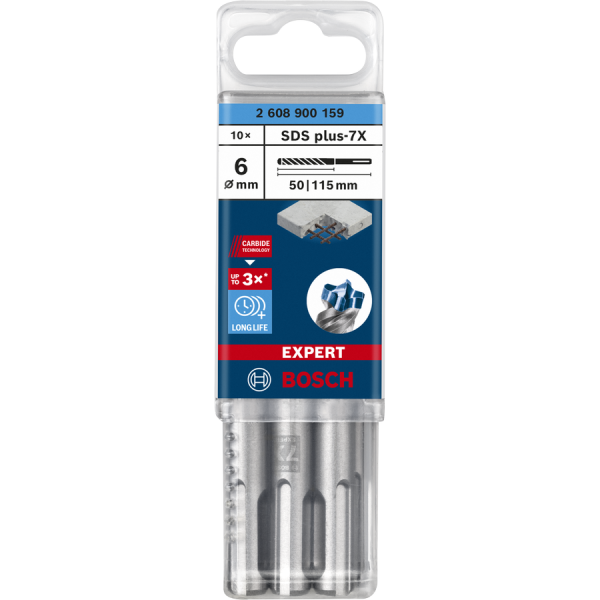 Boite de 10 forets BOSCH 7X SDS PLUS- 6X50X115