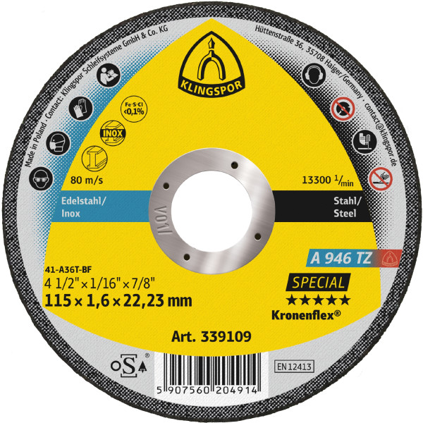 Disque à tronçonner inox et acier A 946 TZ Special