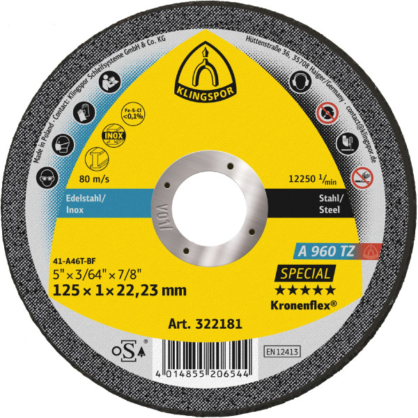 Disques à tronçonner Kronenflex pour Acier inoxydable, Acier A 960 TZ Special