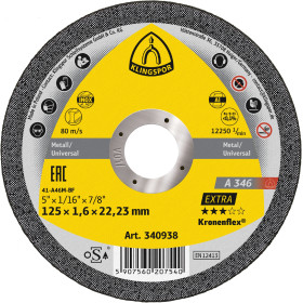 Disque à tronçonner KLINGSPOR A346 Extra 125 X 1.6 X 22.23