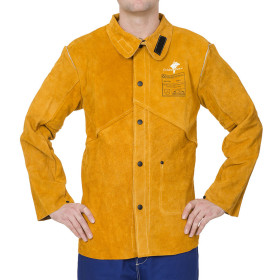 Veste de soudeur Golden Brown en cuir croûte bovin avec dos en coton ignifugé