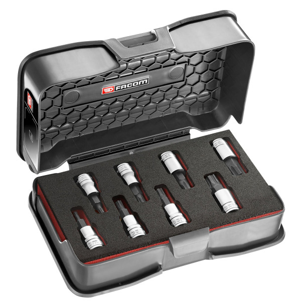 Jeu de douilles à embout, OGV® Grip hexagonal métrique, 8 pièces de 3 à 11 mm, 3/8"