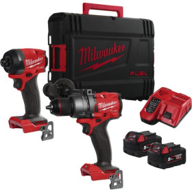 Pack Milwaukee perceuse à percussion + visseuse à chocs + meuleuse d'angle avec 2 batteries 5Ah