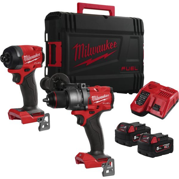 Pack Milwaukee perceuse à percussion + visseuse à chocs + meuleuse d'angle avec 2 batteries 5Ah